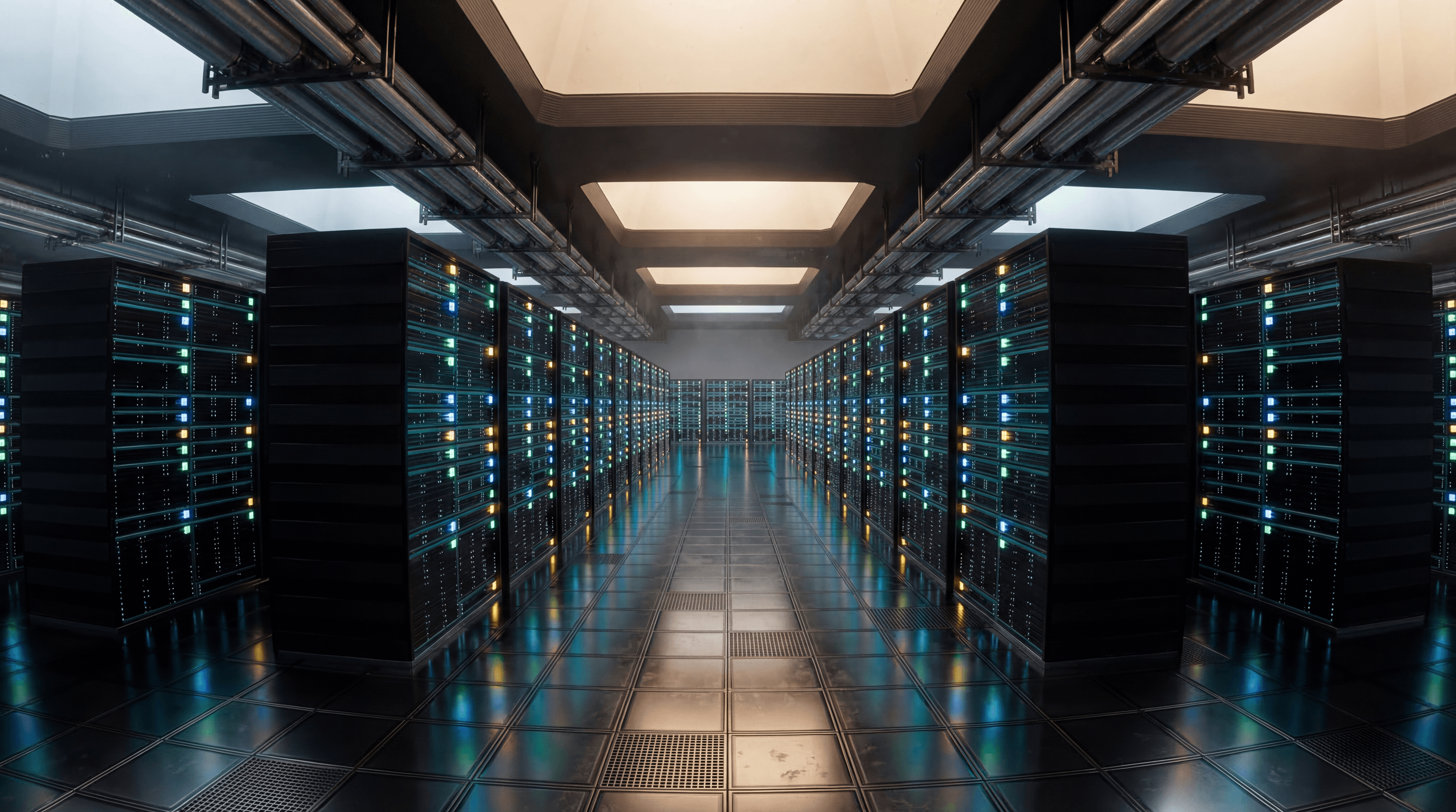 Data center server room with battery backup infrastructure